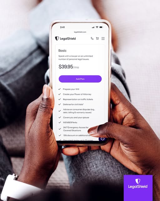 LegalShield mobile app showing membership plan details